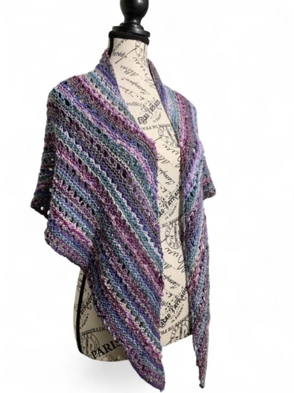 Crochet Openwork Striped Shawl Wrap Multicolor with Glitter Yarn Accent Fairy